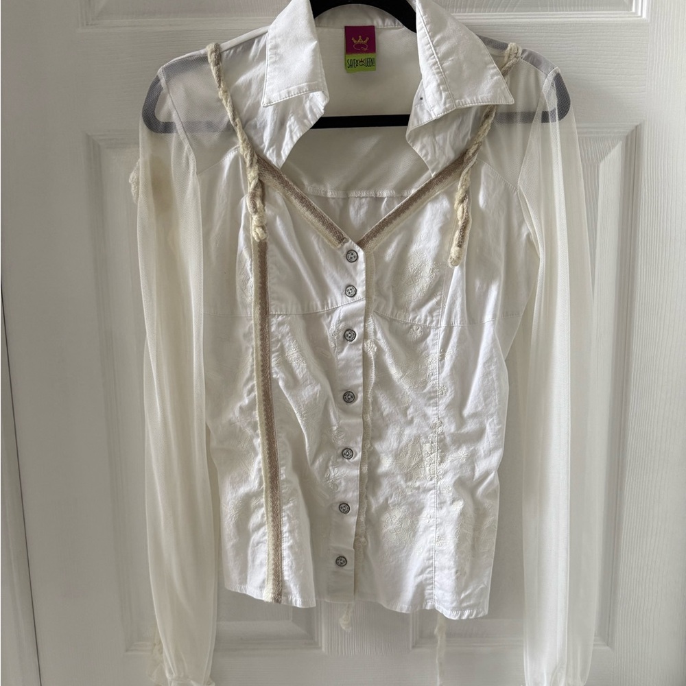Save the Queen White Sheer Button-Up Blouse